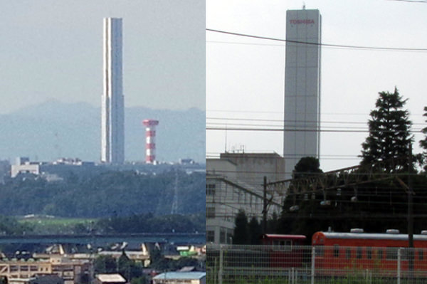 日立と東芝のエレベーター研究塔